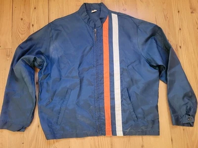Chaqueta de Carreras Vintage Años 70 M/L Manga Larga Azul con Rayas Blancas Naranja Surf Comp Foto 1 de 4
