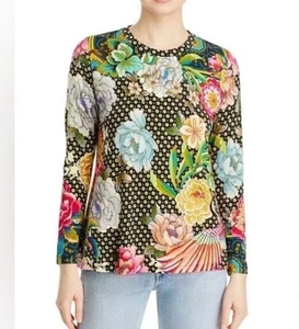 Johnny Was Fagan Favorite Long Sleeve Tee Shirt Soft Top Black Floral Print XL - Picture 1 of 9