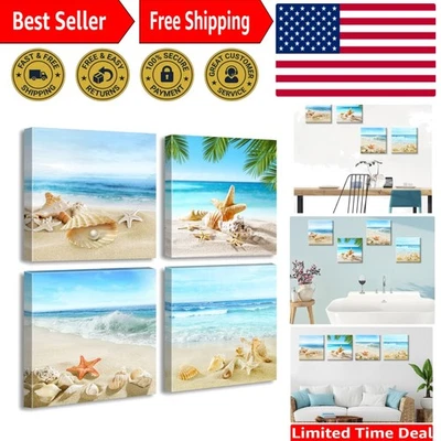 Beach Wall Art Bathroom Paintings Decor Seashell Starfish Nature Canvas Pictu... - Изображение 1 из 4