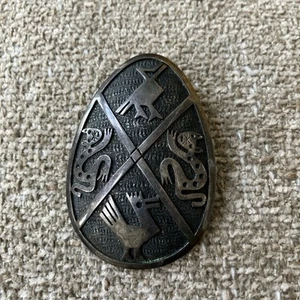 Vintage Sterling Silver 925 Overlay Shield Pendant Brooch Ecuador Egg Rare Cat - Picture 1 of 3