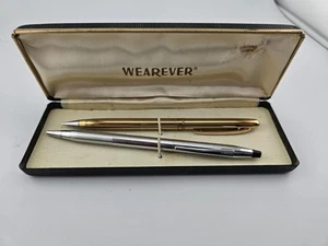 Vintage Wearever Gold Pen & Cross Chrome Mechanical Pencil Set w/ Case - Picture 1 of 4