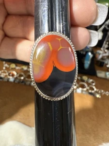 925, Sterling Silver Large Jasper, Agate Statement Ring Sz 12 Unisex - Picture 1 of 7
