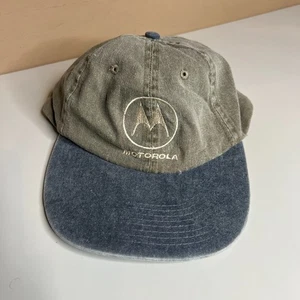 Vintage Motorola Mütze zweifarbig Cap grau blau gesticktes Logo Papa Hat verstellbar - Bild 1 von 4