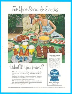 Pabst blue ribbon beer summer cookout burgers BBQ recipe vintage print ad 1954 - Picture 1 of 4