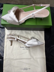 Kate Spade Womens Marseille Kid Leather Bow Satin Pointed Toe Pumps Ivory 8B NWB - Picture 1 of 8