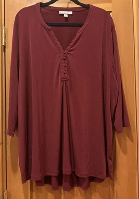 Túnica Woman Within talla 2X granate mangas 3/4 elástica Foto 1 de 4