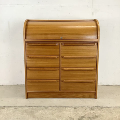 Vintage Modern Teak Rolltop Secretary Desk Cover