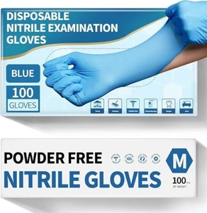 Powder-Free Nitrile Exam Gloves  4.5 Mil, Blue, 100 Count - Food-Safe Disposable - Picture 1 of 6