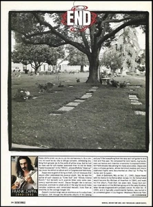 Frank Zappa 1940-1993 cementerio tumba 8 x 11 pin-up aviso de muerte artículo - Imagen 1 de 3