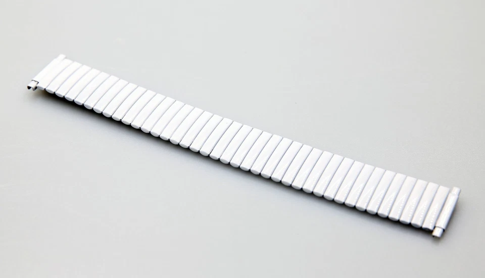 NUEVO 16mm-22MM TIMEX - ¡Correa de reloj elástica de metal blanco pulido! ¡Extremos planos! Foto 1 de 1