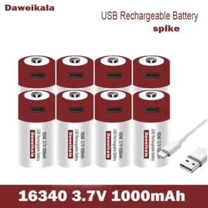 High Capacity 3.7V 16340 1000mAh Fast Type-c Rechargeable Li-ion Battery - Picture 1 of 10