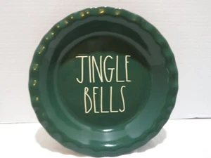 RAE DUNN ARTISEN COLLECTION CHRISTMAS PIE DISH "JINGLE BELLS" GREEN & WHITE-10" - Picture 1 of 4
