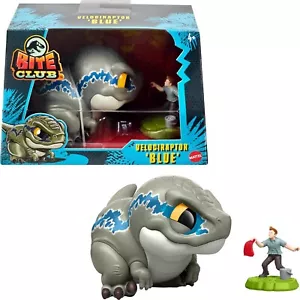 Modellino paffuto dinosauro blu Jurassic World Bite Club Velociraptor da collezione - Foto 1 di 8