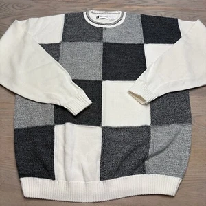 Vintage Bachrach Geometric Sweater Mens XXL Crewneck Checker Acrylic Made In USA - Picture 1 of 16