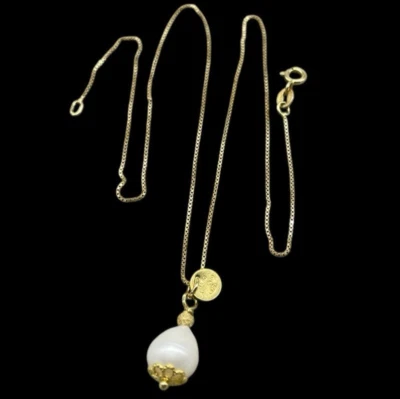 COLLANA DONNA ARGENTO 925 COLOR ORO LACCETTO CIONDOLO IN PERLA NATURALE ELEGANTE - Immagine 1 di 4