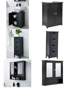 2 Door Bathroom Undersink 2 Door Wall 4 Chest Drawer Unit Black Cabinet Cupboard - Picture 1 of 9
