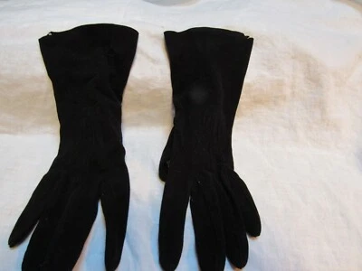 Vintage Black Suede Gloves by Moss Hand Cut Genuine Mocha Sz. 6-1/4 - Image 1 of 4