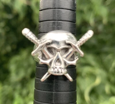 GOTHIC Ring Men Women Rings. Skull & Daggers. Size 8.5 Silver Tone. - Image 1 of 4