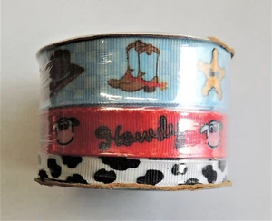 Set of 3 Rolls Babyville Boutique Ribbon 2yd Each Cowboy Theme Offray Prym NIP - Picture 1 of 4