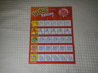 1999 Pokemon Yahtzee Jr peças de reposição placa de pontuação de papelão - Imagem 1 de 4