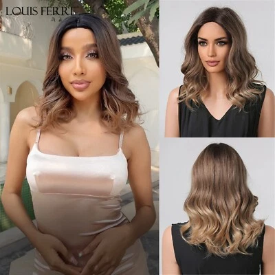 Perucas sintéticas marrom mel comprimento ombro LOUIS FERRE marrom dourado natural - Imagem 1 de 4