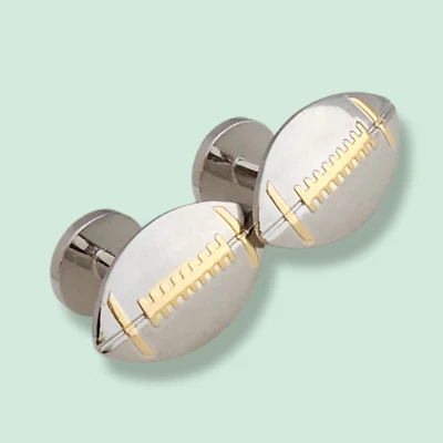 袖扣 - 正品 Charles Tyrwhitt 镀银橄榄球袖扣 - 英国 — 第 1/4 张图片