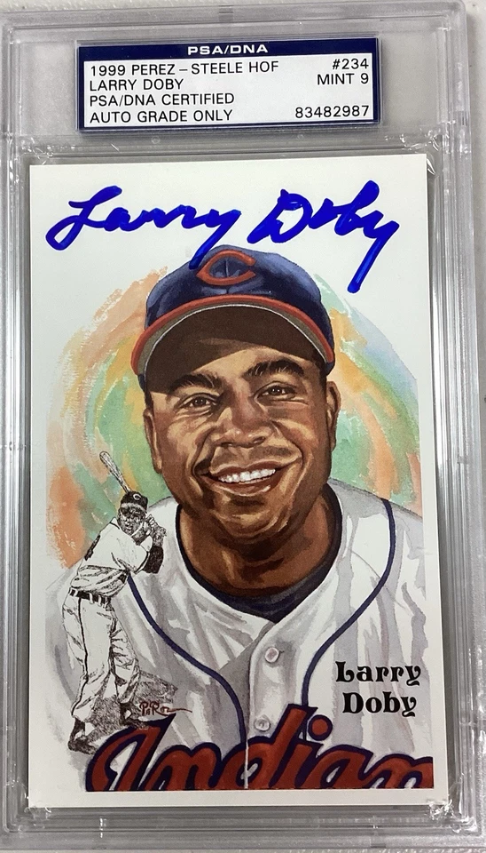Larry Doby Signed Perez Steele Postcard Baseball Indians Autograph PSA/DNA MT 9 - Image 1 of 2