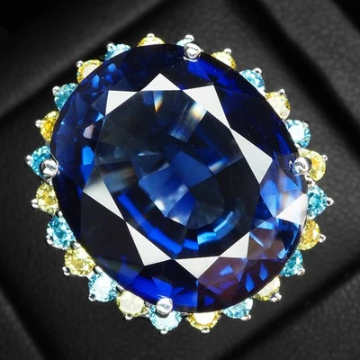 ANILLOS HALO HECHOS A MANO PLATA ESTERLINA 925 OVALADOS TANZANITA AZUL REAL 37,45 QUILATES REGALO Foto 1 de 4