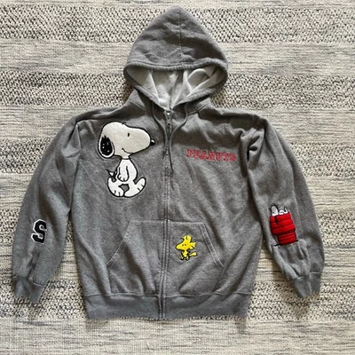 Толстовка с капюшоном Peanuts Snoopy серая на молнии с нашивками L - Изображение 1 из 4