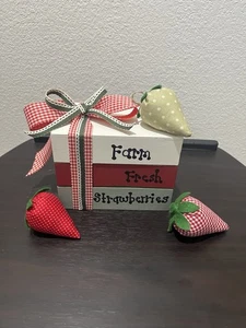 Garment Fresh Strawberries Wooden Book Stack Tiered Tray Decor 3 Strawberries - Picture 1 of 13