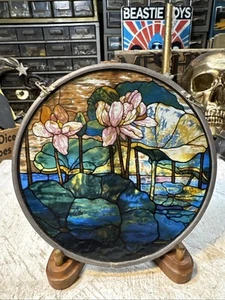 Vintage Glass Masters Water Lillies Leaded Stained Glass Sun Catcher - Picture 1 of 4