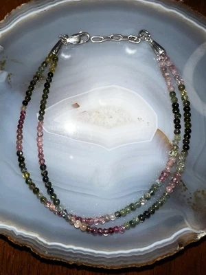 "Pulsera multicolor de plata de ley 925 de 2,6 mm de sandía turmalina de 8,5"" a 9,5""" Foto 1 de 4