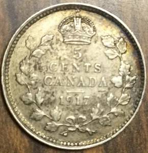 1917 CANADA SILVER 5 CENTS COIN - Picture 1 of 2