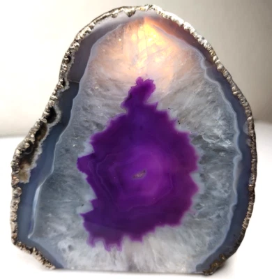 Purple Brazilian Agate Tea Light Candle Holder Polished Crystal Brasstone-Plated - Image 1 of 4