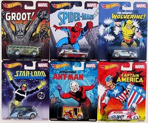 HOT WHEELS NOSTALGIA MARVEL SPIDER-MAN CAPTAIN AMERICA ANT-MAN GROOT SET OF 6 RR - Picture 1 of 8