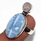 925 Silver Plated-Owhyee Blue Opal Rose Quartz Ethnic Ring Jewelry US Size-6 G64