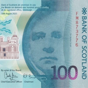 FM 87377x - UNC ONLY Polymer £100 Note in U.K. by Bank of Scotland of Aug 2021 - Picture 1 of 15