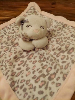 CARTERS White Bear Pink Leopard Print Lovey Satin PinkTrim Baby Security Blanket Foto 1 de 4