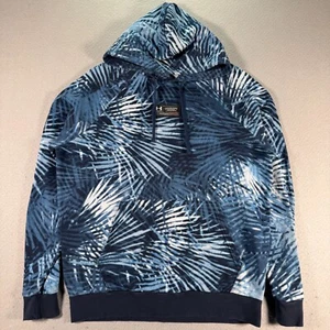 Under Armour Rival Hoodie Sweatshirt Mens Medium Loose Blue Fleece Palm AOP Logo - Picture 1 of 12