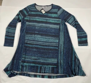 Womens Avenue Tunic Ellie Rib Shirt Top Long Sleeve Plus Size 16 Blue Combo #209 - Picture 1 of 4