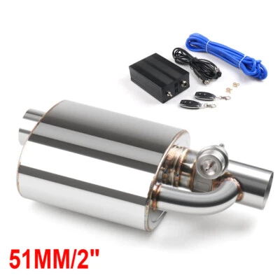 2" 51mm Tip On Single Exhaust Muffler Valve Pipe + Wireless Remote Controller - Image 1 of 4