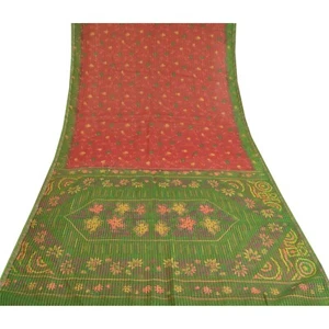 Sanskriti Vintage Dark Red Sarees Art Silk Hand Beaded Premium Sari Craft Fabric - Picture 1 of 9