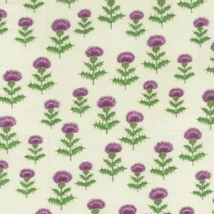 Scottish Thistle Fabric Nutex 100% Cotton Scotland Floral Flower Cream - Picture 1 of 1
