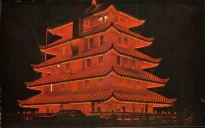 Pagoda Night View Lights Reading Pennsylvania PA Postcard Chrome - Picture 1 of 2