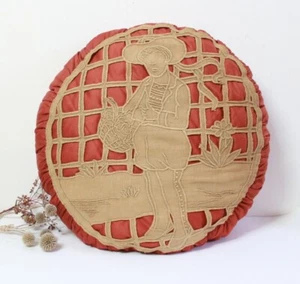 Grand Coussin rond ancien brodé - Foto 1 di 8