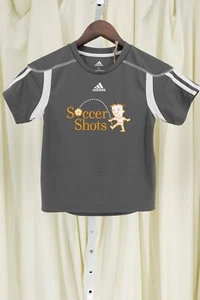 Adidas Iconic Three Stripes Youth Boy Jersey Style Soccer Shots Gray Shirt SZ M - Picture 1 of 13