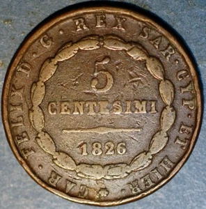 1826 P Italian States SARDINIA 5 Centesimi Carlo Felice KM# 127.2 - Picture 1 of 2