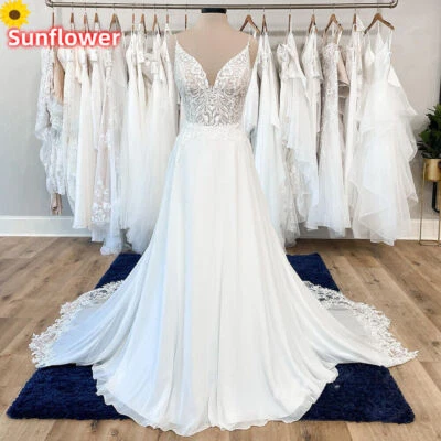 Bohemian Beach Wedding Dresses Chiffon Lace A Line Spaghetti Straps Bridal Gowns - Image 1 of 4