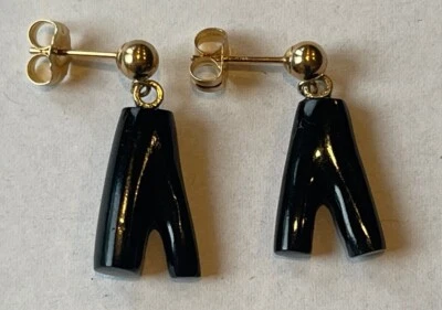 Pendientes Bernard K Passman de oro amarillo macizo de 14 quilates con rama de coral negro firmados Foto 1 de 3