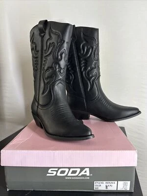 Botas vaqueras occidentales de cuero vegano bordadas negras Soda para mujer talla 8 Foto 1 de 4